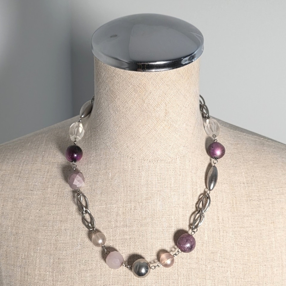 Purple and Silver Beaded Necklace